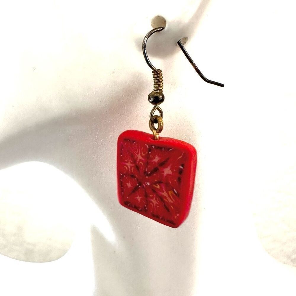 Orange square clay drop earrings - Picture 5 of 8